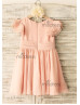 Short Sleeves Pink Chiffon Knee Length Flower Girl Dress